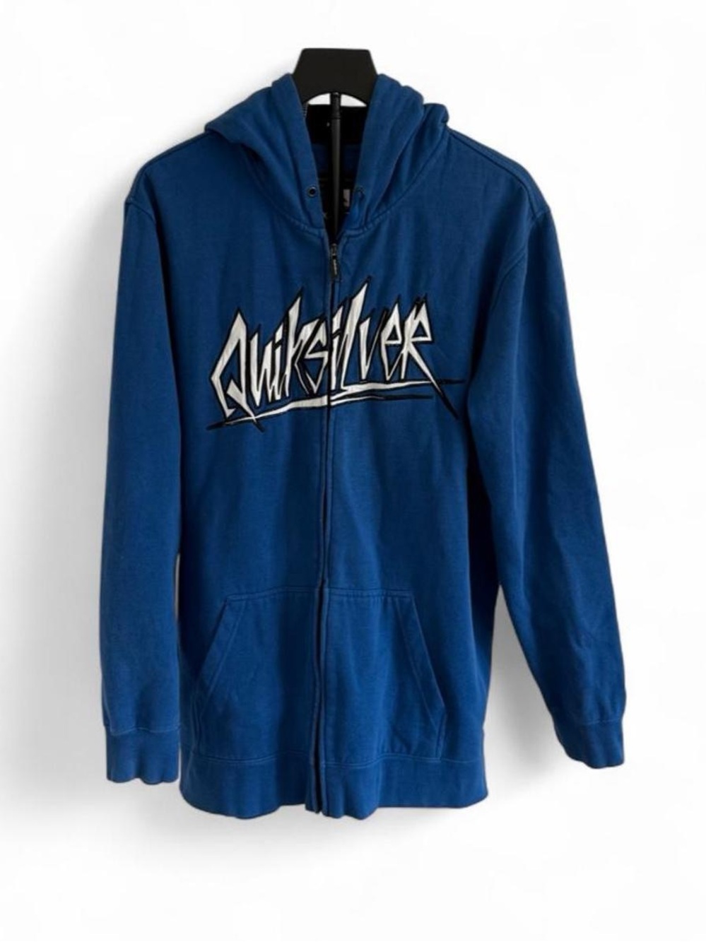 Vintage Y2K Quiksilver Men's Blue Graphic Print Fleece Full Zip Hoodie 2XL
